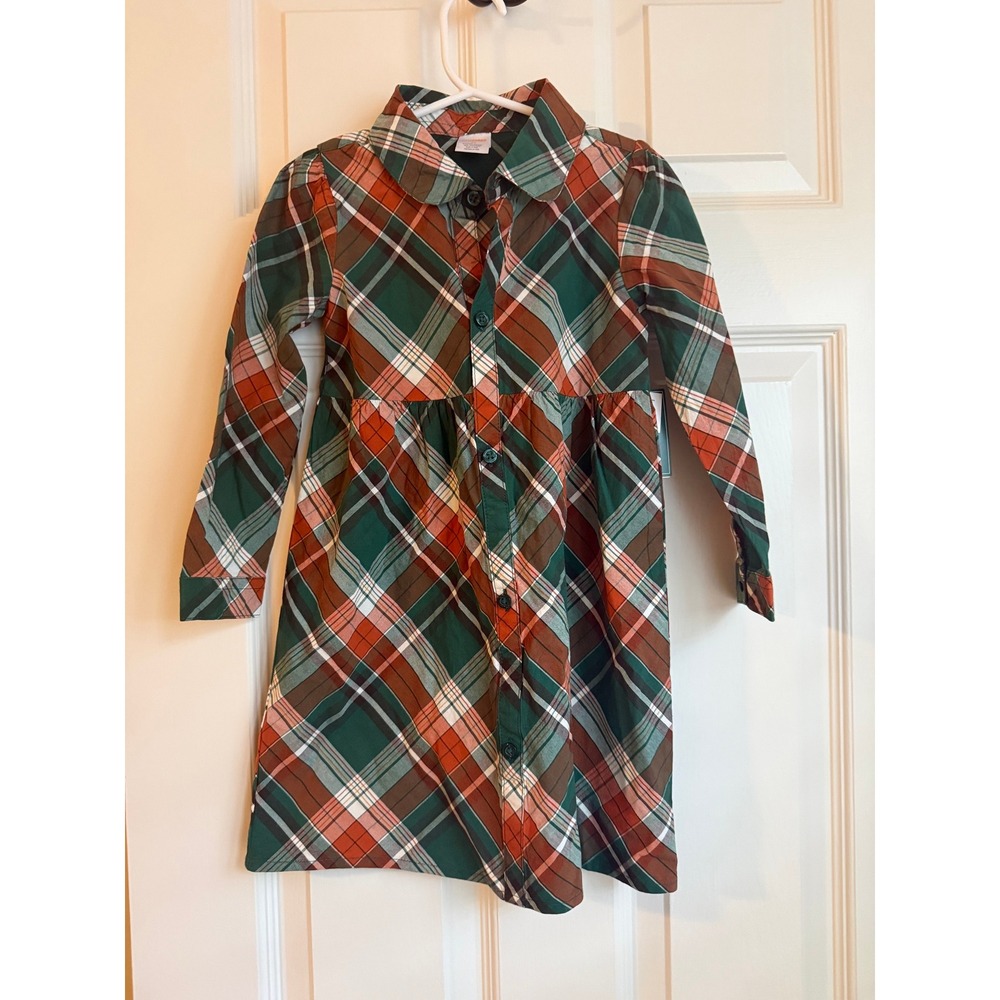 Gymboree Girls 4T Plaid Shirt Dress Noble Forest Green Orange Cotton NWT 3040651